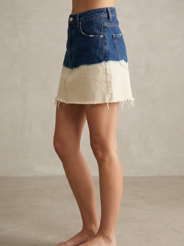 Vicolo Denim Couture Two-Tone Bleach Mini Skirt | Nwt | Made In Italy